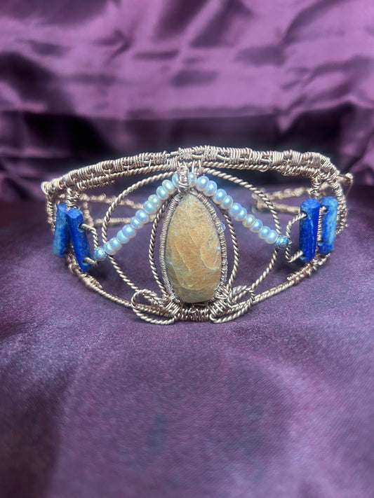 Celestial Serenity Crown - Peach Moonstone, Lapis Lazuli & Pearl