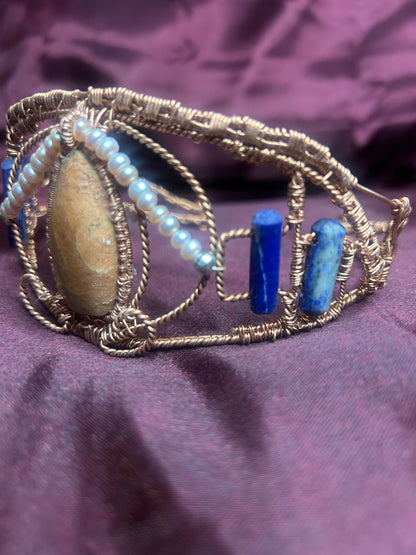 Celestial Serenity Crown - Peach Moonstone, Lapis Lazuli & Pearl
